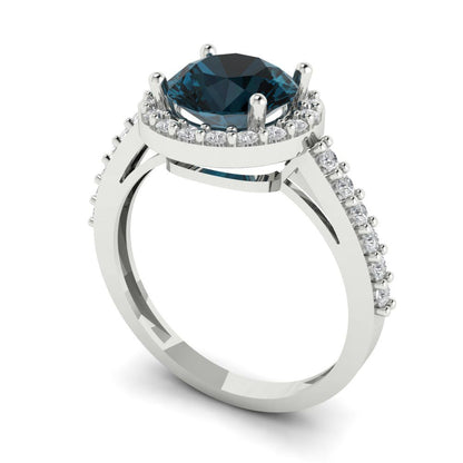 1.86 cttw Natural London Blue Topaz Hidden Halo Engagement Ring - Solid Gold (Round Cut,7.5mm)