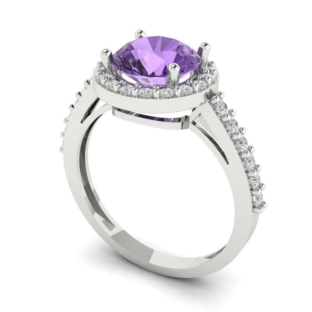 1.86 cttw Simulated Alexandrite Hidden Halo Engagement Ring - Solid Gold (Round Cut,7.5mm)