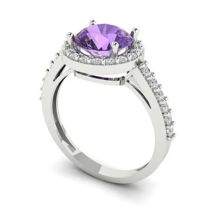 1.86 cttw Simulated Alexandrite Hidden Halo Engagement Ring - Solid Gold (Round Cut,7.5mm)