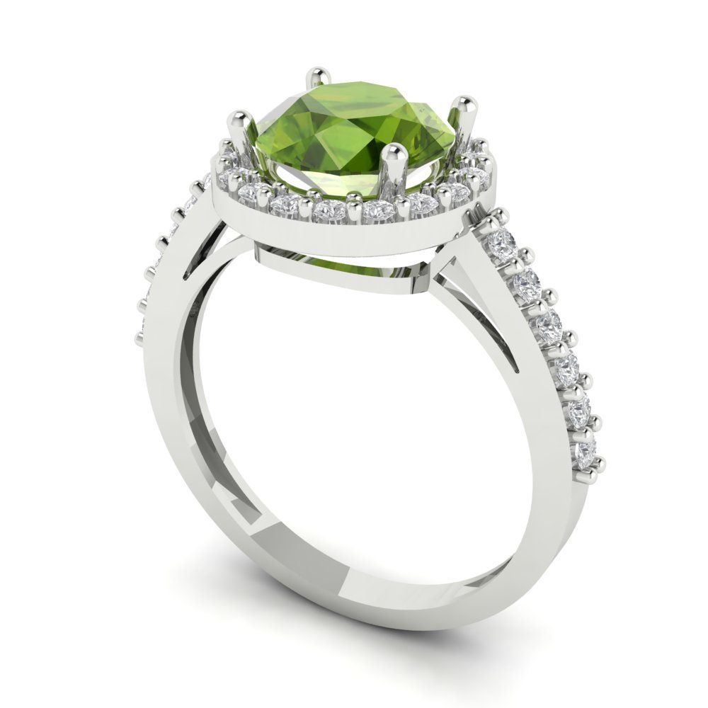 1.86 cttw Natural Peridot Hidden Halo Engagement Ring - Solid Gold (Round Cut,7.5mm)