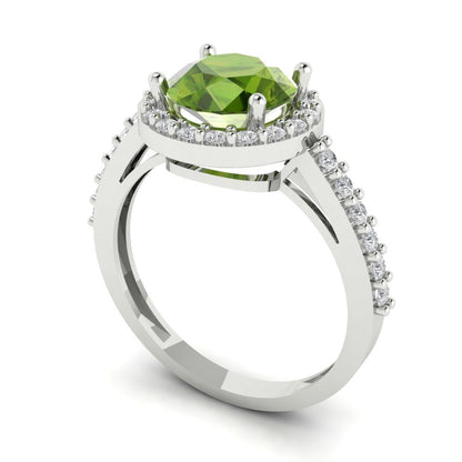 1.86 cttw Natural Peridot Hidden Halo Engagement Ring - Solid Gold (Round Cut,7.5mm)