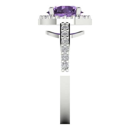 1.86 cttw Simulated Alexandrite Hidden Halo Engagement Ring - Solid Gold (Round Cut,7.5mm)