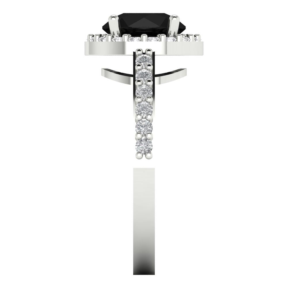 1.86 cttw Natural Onyx Hidden Halo Engagement Ring - Solid Gold (Round Cut,7.5mm)