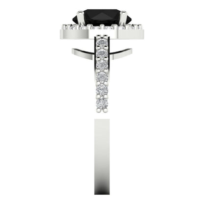 1.86 cttw Natural Onyx Hidden Halo Engagement Ring - Solid Gold (Round Cut,7.5mm)