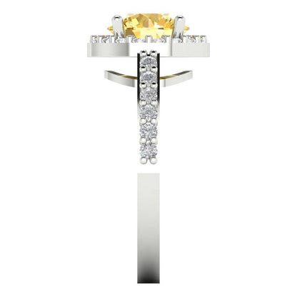 1.86 cttw Zirconia Simulated Yellow Diamond Hidden Halo Engagement Ring - Solid Gold (VVS1, Round Cut,7.5mm)