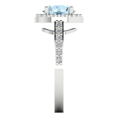 1.86 cttw Natural Sky Blue Topaz Hidden Halo Engagement Ring - Solid Gold (Round Cut,7.5mm)