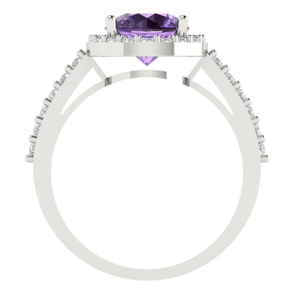 1.86 cttw Simulated Alexandrite Hidden Halo Engagement Ring - Solid Gold (Round Cut,7.5mm)