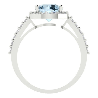 1.86 cttw Natural Sky Blue Topaz Hidden Halo Engagement Ring - Solid Gold (Round Cut,7.5mm)