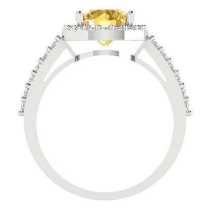1.86 cttw Zirconia Simulated Yellow Diamond Hidden Halo Engagement Ring - Solid Gold (VVS1, Round Cut,7.5mm)