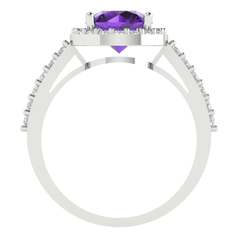 1.86 cttw Natural Amethyst Hidden Halo Engagement Ring - Solid Gold (Round Cut,7.5mm)