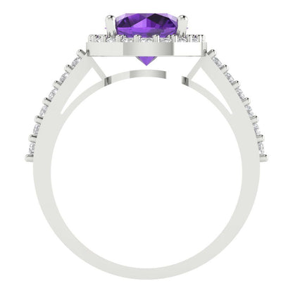 1.86 cttw Natural Amethyst Hidden Halo Engagement Ring - Solid Gold (Round Cut,7.5mm)