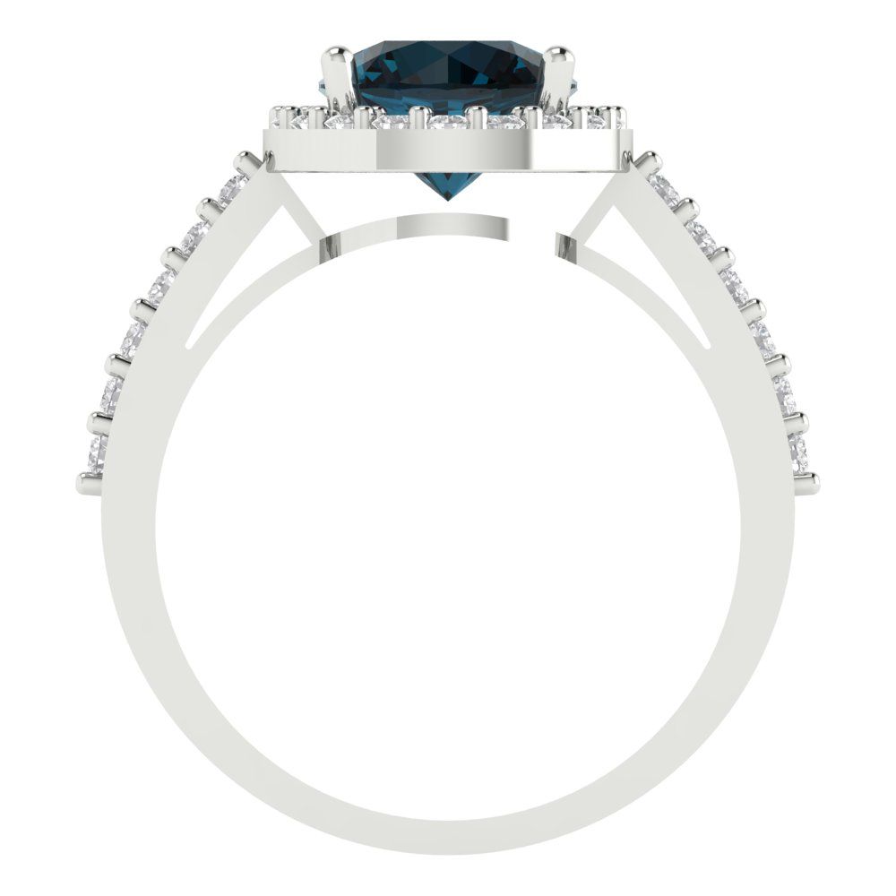 1.86 cttw Natural London Blue Topaz Hidden Halo Engagement Ring - Solid Gold (Round Cut,7.5mm)