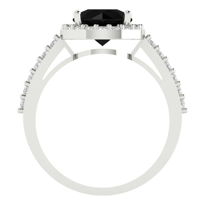 1.86 cttw Natural Onyx Hidden Halo Engagement Ring - Solid Gold (Round Cut,7.5mm)