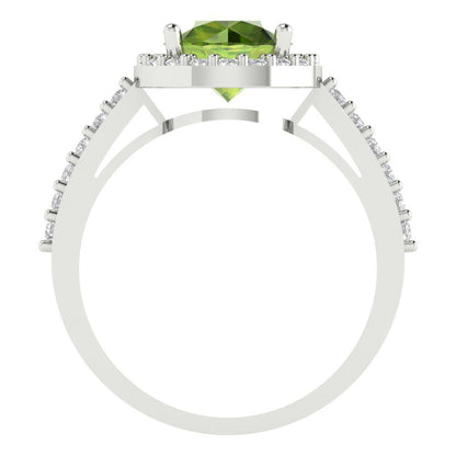 1.86 cttw Natural Peridot Hidden Halo Engagement Ring - Solid Gold (Round Cut,7.5mm)