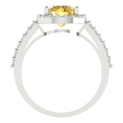 1.86 cttw Natural Citrine Hidden Halo Engagement Ring - Solid Gold (Round Cut,7.5mm)
