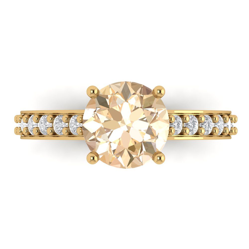 2.3 cttw Natural Morganite Solitaire with Zirconia Simulated Diamond Accents Engagement Ring - Solid Gold (Round Cut,8.0mm)