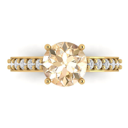 2.3 cttw Natural Morganite Solitaire with Zirconia Simulated Diamond Accents Engagement Ring - Solid Gold (Round Cut,8.0mm)