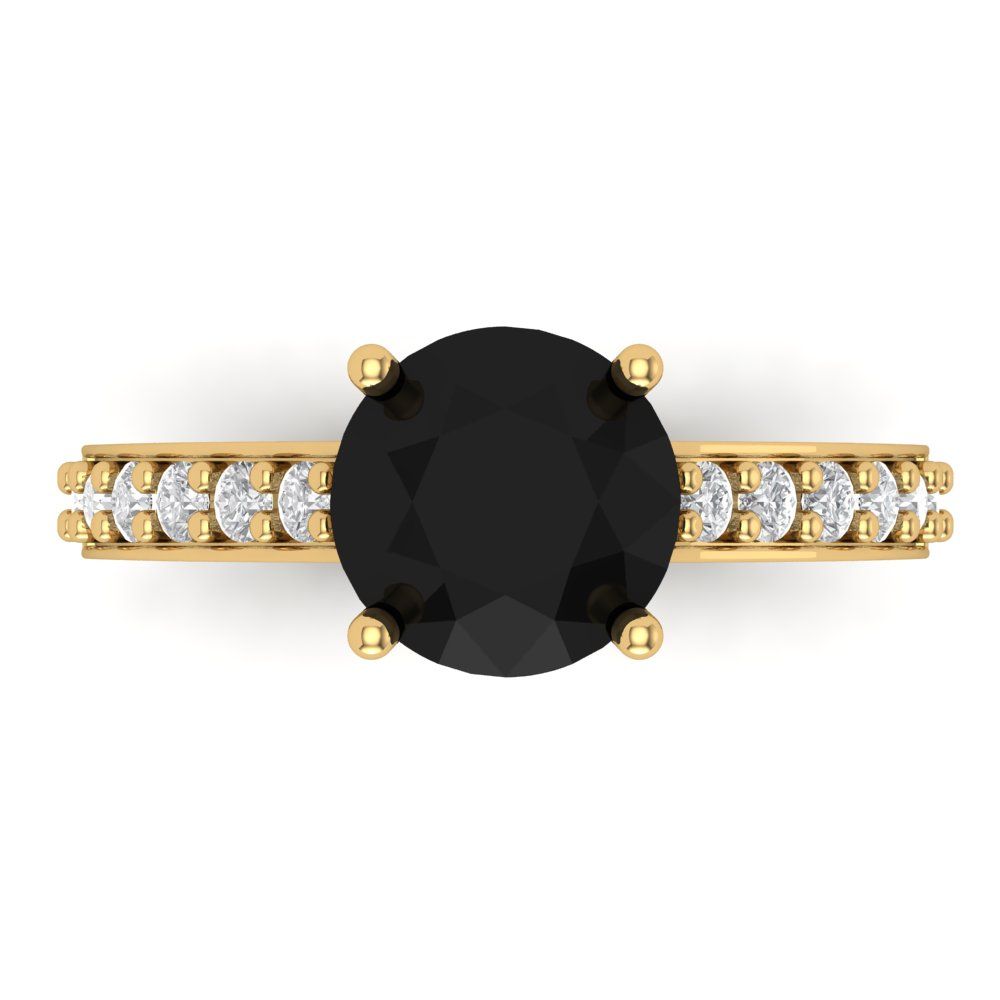 2.3 cttw Natural Onyx Solitaire with Zirconia Simulated Diamond Accents Engagement Ring - Solid Gold (Round Cut,8.0mm)