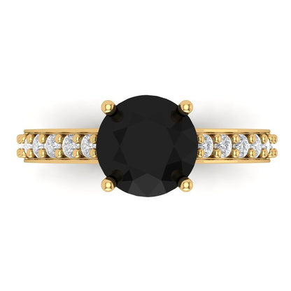 2.3 cttw Natural Onyx Solitaire with Zirconia Simulated Diamond Accents Engagement Ring - Solid Gold (Round Cut,8.0mm)