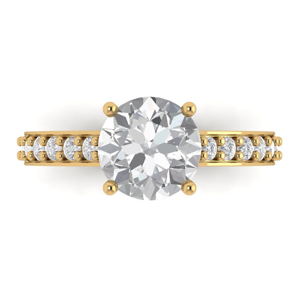 2.18 ct Brilliant Round Cut Natural Diamond Stone Clarity VS1-2 Color G-H Yellow Gold Solitaire with Accents Ring