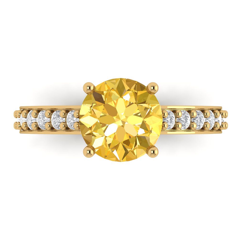 2.3 cttw Natural Citrine Solitaire with Zirconia Simulated Diamond Accents Engagement Ring - Solid Gold (Round Cut,8.0mm)