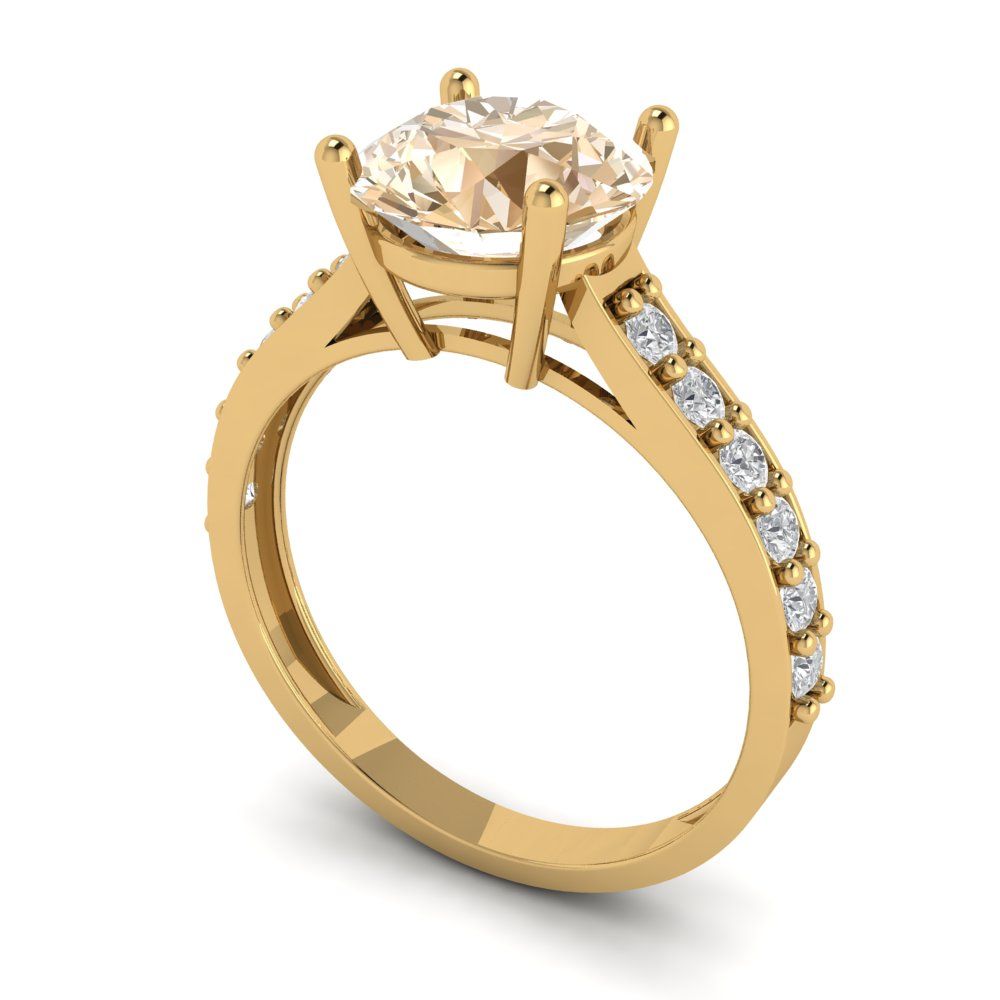 2.3 cttw Natural Morganite Solitaire with Zirconia Simulated Diamond Accents Engagement Ring - Solid Gold (Round Cut,8.0mm)