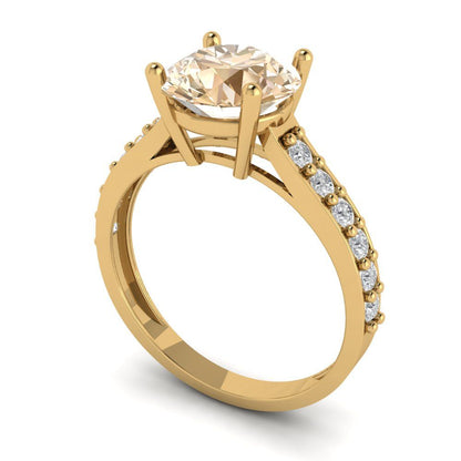 2.3 cttw Natural Morganite Solitaire with Zirconia Simulated Diamond Accents Engagement Ring - Solid Gold (Round Cut,8.0mm)