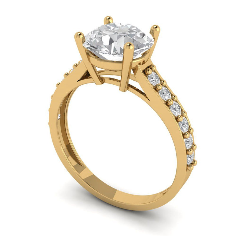 2.18 ct Brilliant Round Cut Natural Diamond Stone Clarity SI1-2 Color G-H Yellow Gold Solitaire with Accents Ring