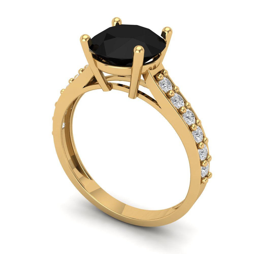 2.3 cttw Natural Onyx Solitaire with Zirconia Simulated Diamond Accents Engagement Ring - Solid Gold (Round Cut,8.0mm)