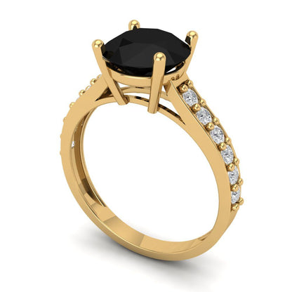 2.3 cttw Natural Onyx Solitaire with Zirconia Simulated Diamond Accents Engagement Ring - Solid Gold (Round Cut,8.0mm)