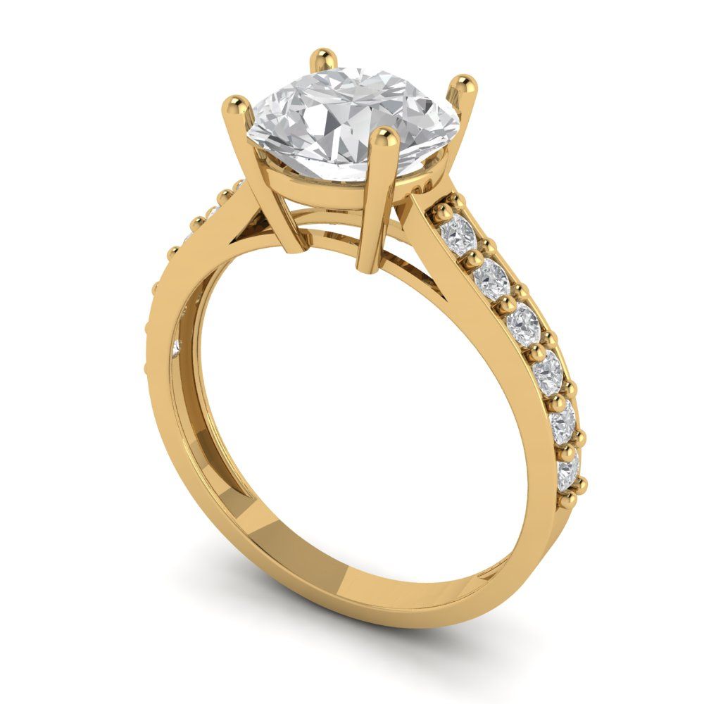 2.3 cttw White Sapphire Solitaire with Zirconia Simulated Diamond Accents Engagement Ring - Solid Gold (Round Cut,8.0mm)