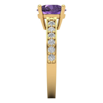 2.3 cttw Simulated Alexandrite Solitaire with Zirconia Simulated Diamond Accents Engagement Ring - Solid Gold (Round Cut,8.0mm)