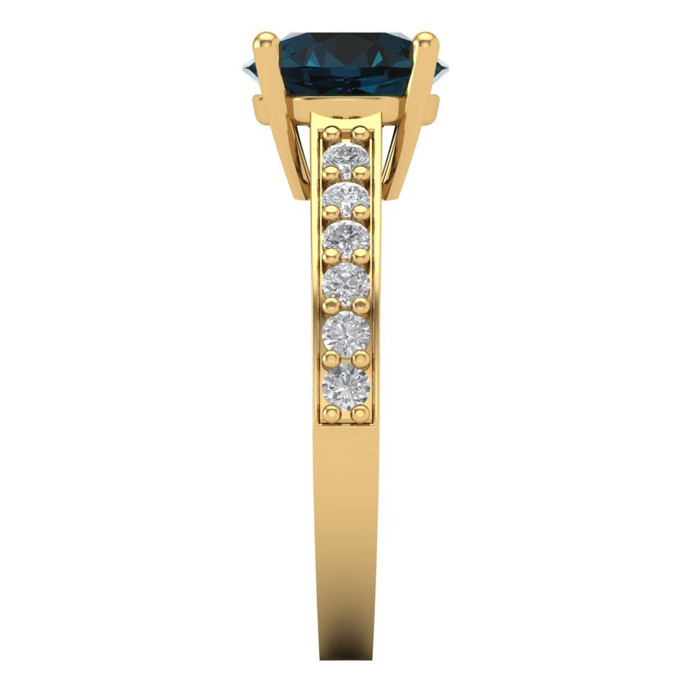 2.3 cttw Natural London Blue Topaz Solitaire with Zirconia Simulated Diamond Accents Engagement Ring - Solid Gold (Round Cut,8.0mm)