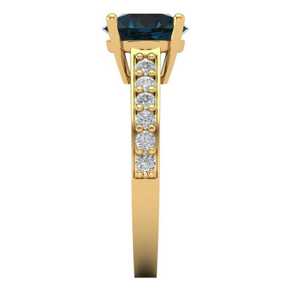 2.3 cttw Natural London Blue Topaz Solitaire with Zirconia Simulated Diamond Accents Engagement Ring - Solid Gold (Round Cut,8.0mm)