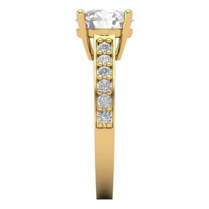 2.3 cttw White Sapphire Solitaire with Zirconia Simulated Diamond Accents Engagement Ring - Solid Gold (Round Cut,8.0mm)
