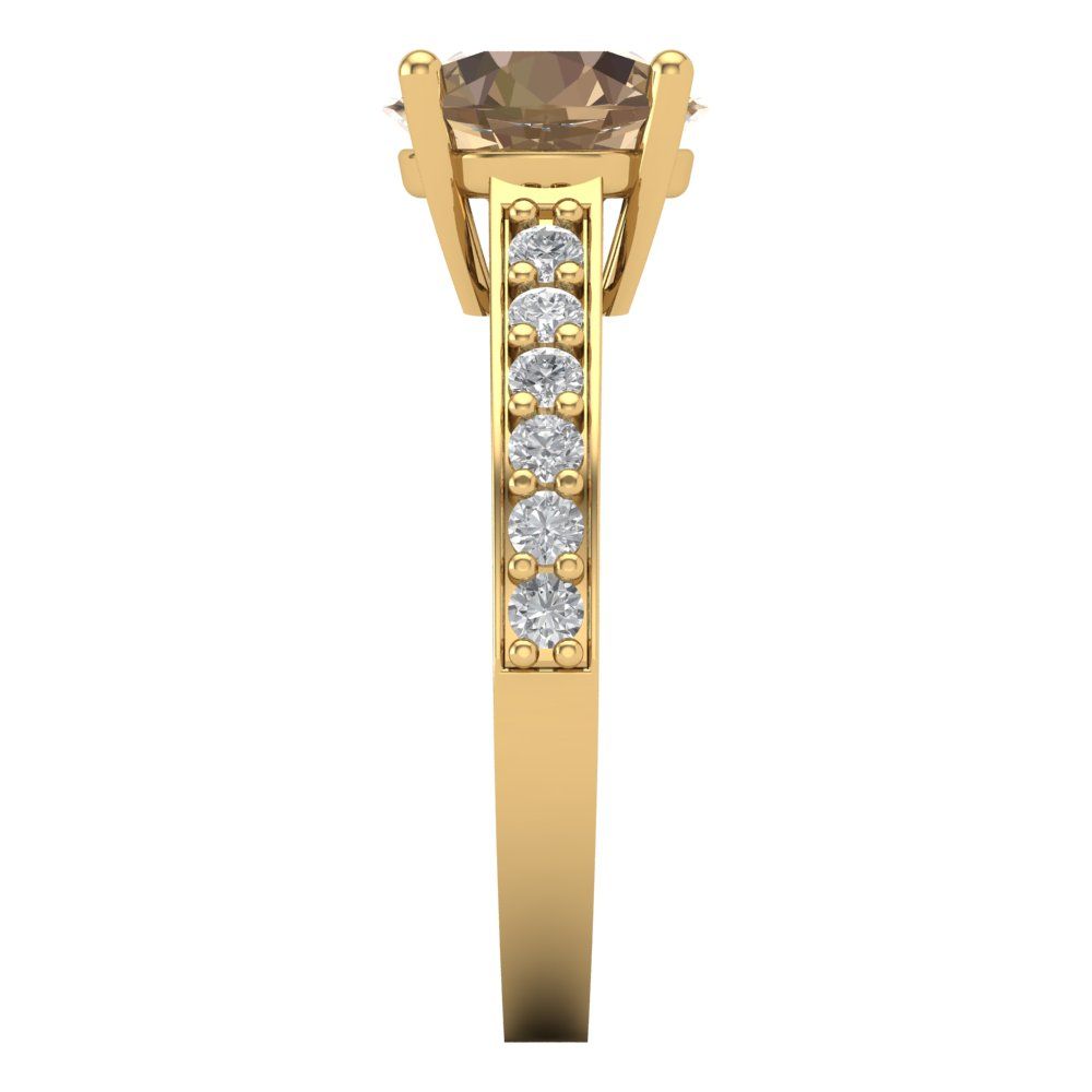 2.3 cttw Yellow Moissanite Solitaire with Zirconia Simulated Diamond Accents Engagement Ring - Solid Gold (Round Cut,8.0mm)