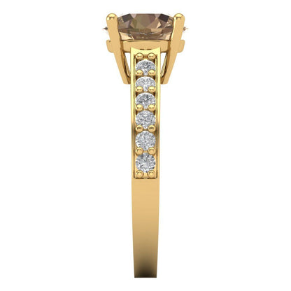 2.3 cttw Yellow Moissanite Solitaire with Zirconia Simulated Diamond Accents Engagement Ring - Solid Gold (Round Cut,8.0mm)