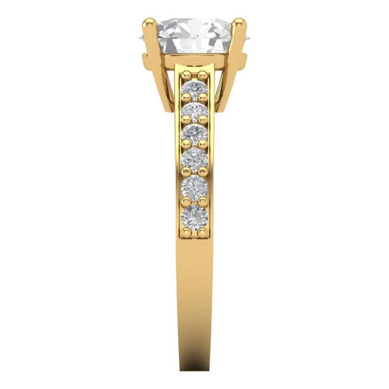 2.18 ct Brilliant Round Cut Natural Diamond Stone Clarity SI1-2 Color G-H Yellow Gold Solitaire with Accents Ring