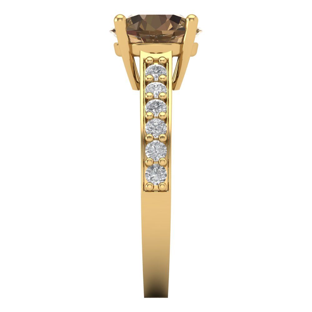 2.3 cttw Zirconia Simulated Champagne Diamond Solitaire with Zirconia Simulated Diamond Accents Engagement Ring - Solid Gold (VVS1, Round Cut,8.0mm)