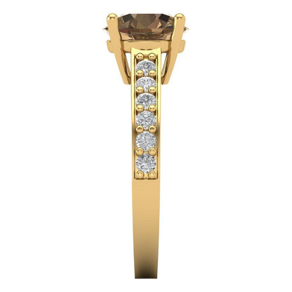2.3 cttw Zirconia Simulated Champagne Diamond Solitaire with Zirconia Simulated Diamond Accents Engagement Ring - Solid Gold (VVS1, Round Cut,8.0mm)