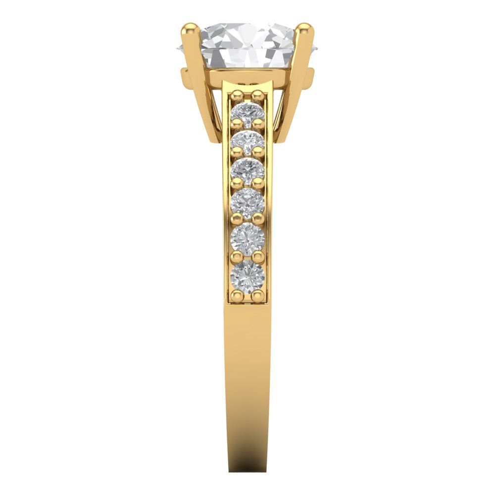 2.18 ct Brilliant Round Cut Natural Diamond Stone Clarity VS1-2 Color G-H Yellow Gold Solitaire with Accents Ring