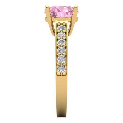 2.3 cttw Zirconia Simulated Pink Diamond Solitaire with Zirconia Simulated Diamond Accents Engagement Ring - Solid Gold (VVS1, Round Cut,8.0mm)