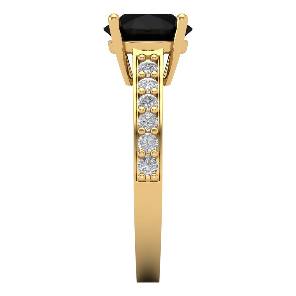 2.3 cttw Natural Onyx Solitaire with Zirconia Simulated Diamond Accents Engagement Ring - Solid Gold (Round Cut,8.0mm)