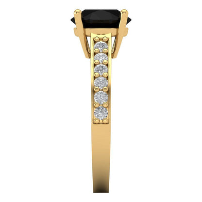 2.3 cttw Natural Onyx Solitaire with Zirconia Simulated Diamond Accents Engagement Ring - Solid Gold (Round Cut,8.0mm)