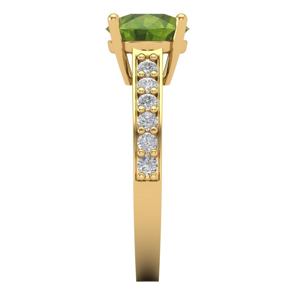 2.3 cttw Natural Peridot Solitaire with Zirconia Simulated Diamond Accents Engagement Ring - Solid Gold (Round Cut,8.0mm)