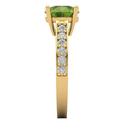 2.3 cttw Natural Peridot Solitaire with Zirconia Simulated Diamond Accents Engagement Ring - Solid Gold (Round Cut,8.0mm)