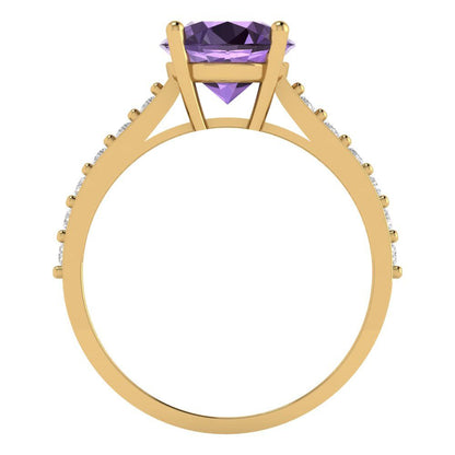 2.3 cttw Simulated Alexandrite Solitaire with Zirconia Simulated Diamond Accents Engagement Ring - Solid Gold (Round Cut,8.0mm)