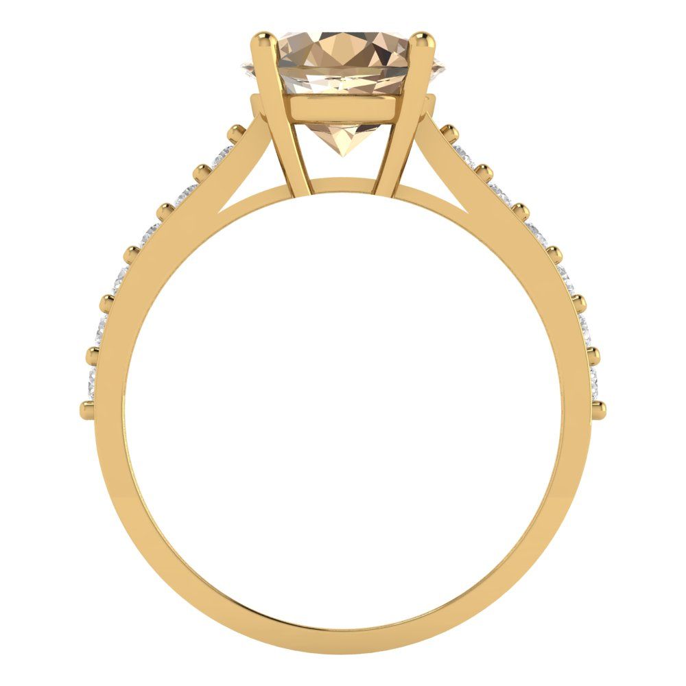 2.3 cttw Yellow Moissanite Solitaire with Zirconia Simulated Diamond Accents Engagement Ring - Solid Gold (Round Cut,8.0mm)