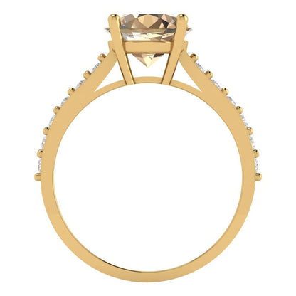 2.3 cttw Yellow Moissanite Solitaire with Zirconia Simulated Diamond Accents Engagement Ring - Solid Gold (Round Cut,8.0mm)