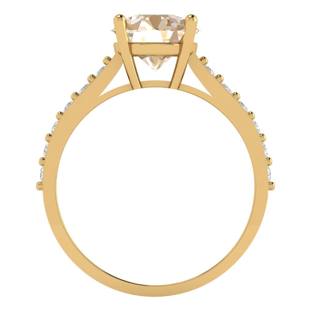 2.3 cttw Natural Morganite Solitaire with Zirconia Simulated Diamond Accents Engagement Ring - Solid Gold (Round Cut,8.0mm)